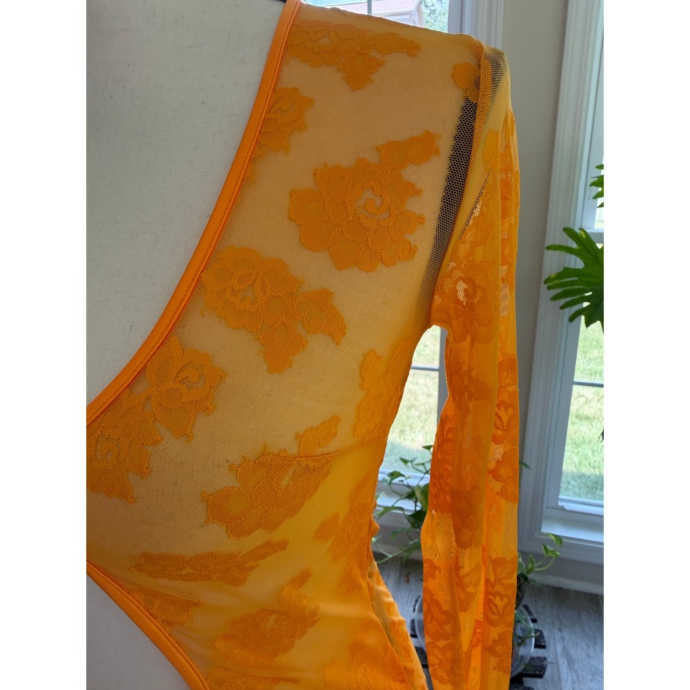 Savage X Fenty Lingerie Set Women Small Orange New Floral Lace Open Back Mini - Picture 4 of 10